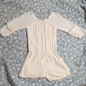 Star Ride Girls 14/16 White Gauze Romper Crochet Lace Trim Tassel 3/4 Sleeve 623